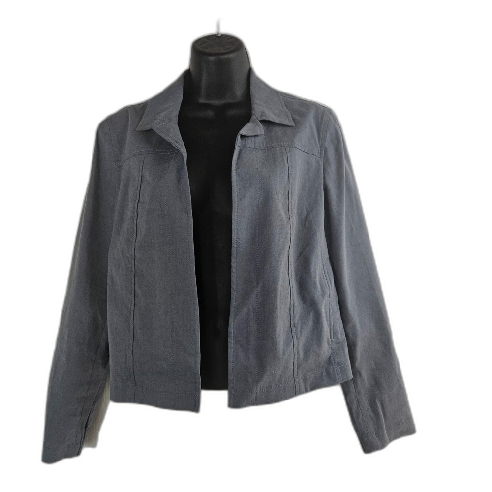 Theory Linen Lady Jacket Minimalist Cropped Dusty Blue The Shrunken Linen Jacket